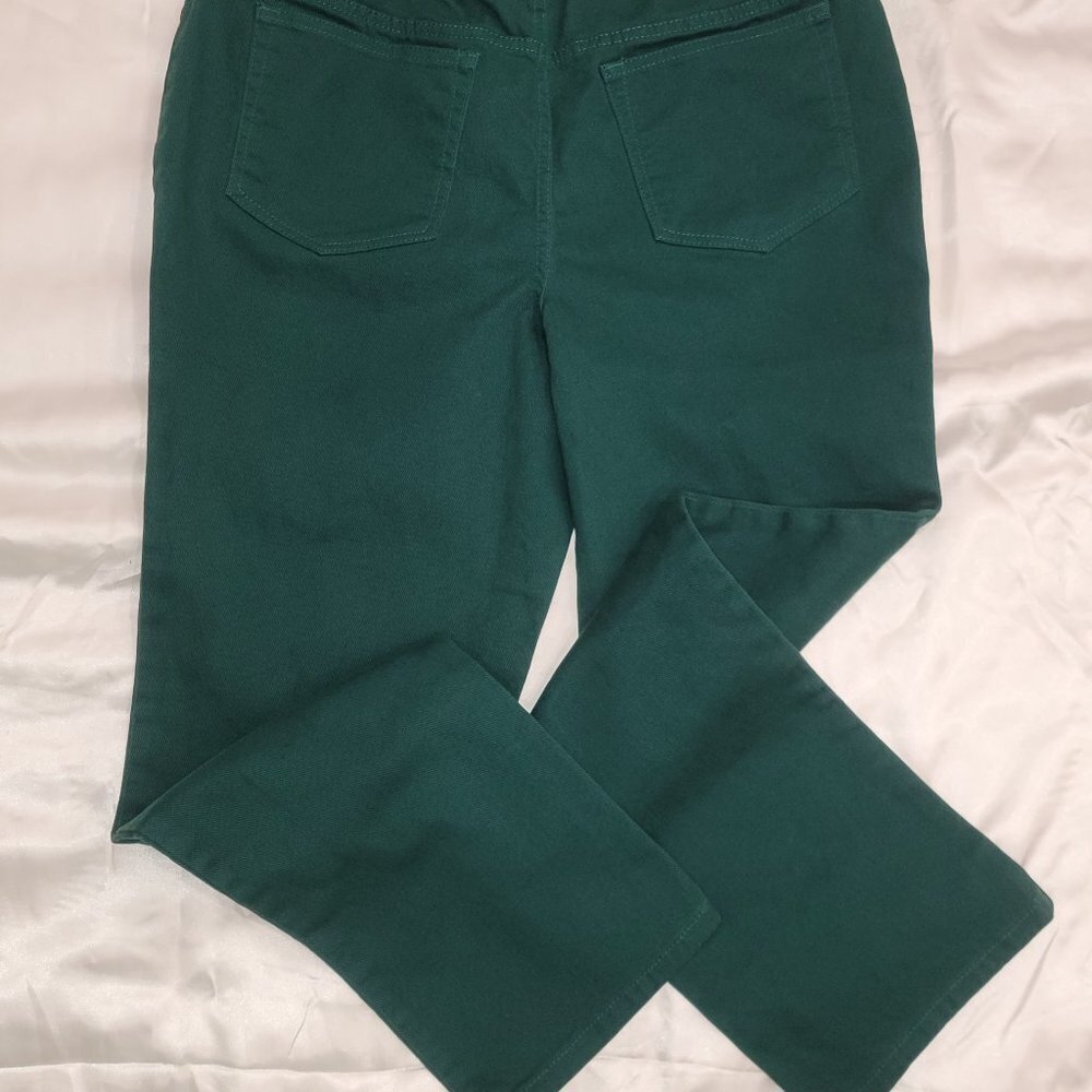 D & Co. Green Denim Spandex Stretch Multi Pockets Tapered Leg Jeans Size 12